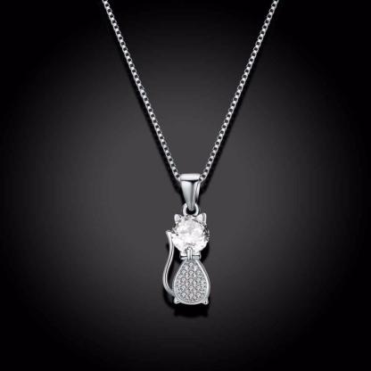 Personalized 925 Sterling Silver Cat Design Cubic Zirconia Pendant Necklaces, Jewelry Gift for Women-Customized Jewel