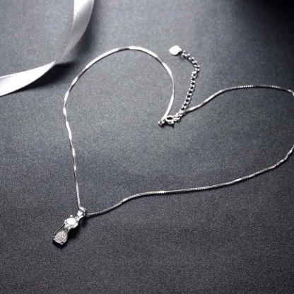 Personalized 925 Sterling Silver Cat Design Cubic Zirconia Pendant Necklaces, Jewelry Gift for Women-Customized Jewel