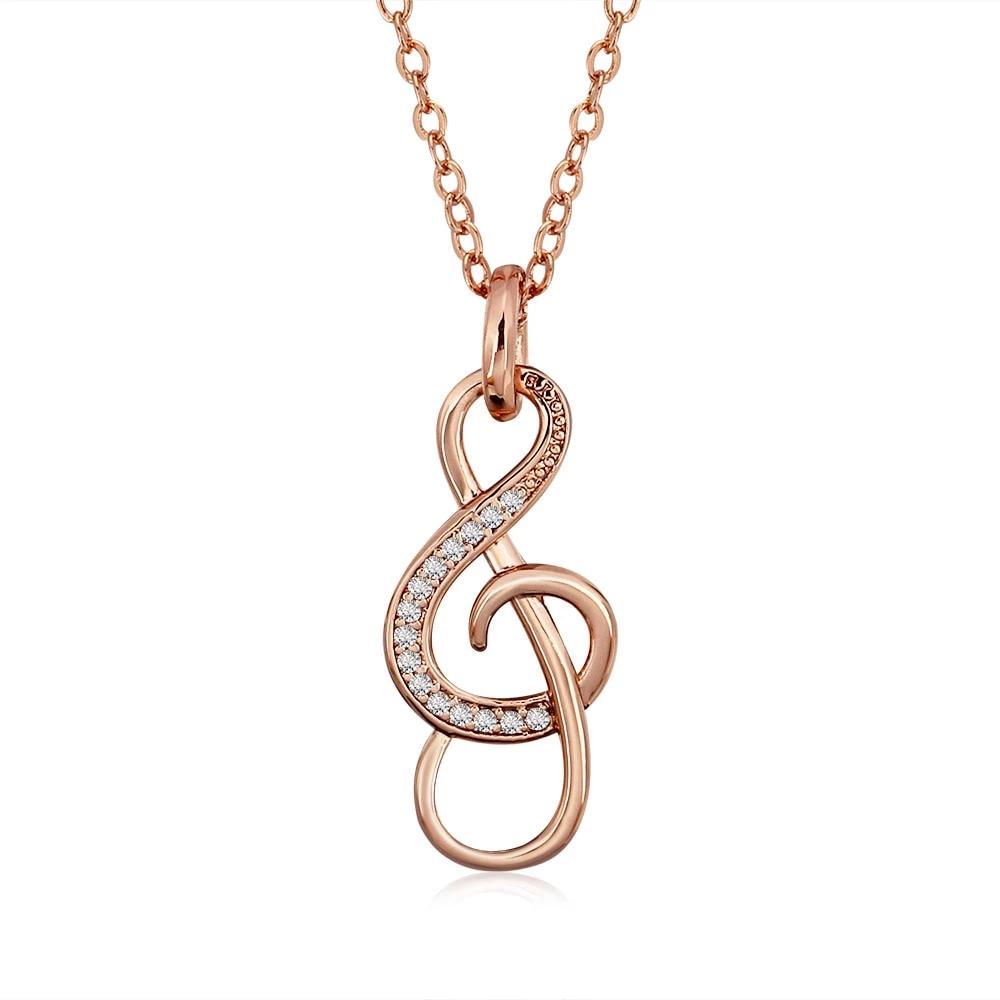 Music Note Cubic Zirconia Pendant Necklace, Copper, Rose Gold Color Jewelry for Women-Customized Jewel