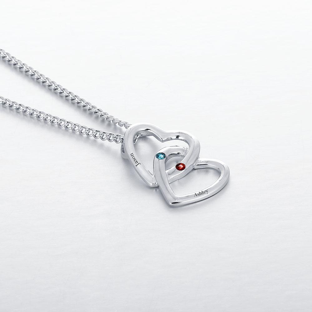 Personalized Pendants Necklaces Birthstone Merging Hearts 925 Sterling Silver Necklaces & Pendants-Customized Jewel