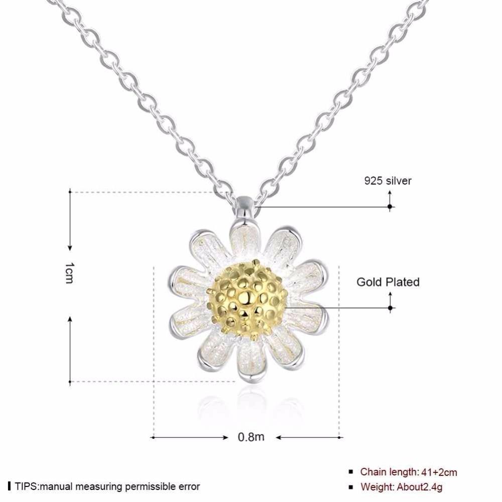 Solid 925 Sterling Silver Necklace for Women with Gold Color Sunflower Pendant-Customized Jewel