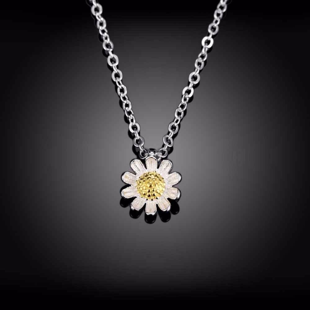 Solid 925 Sterling Silver Necklace for Women with Gold Color Sunflower Pendant-Customized Jewel