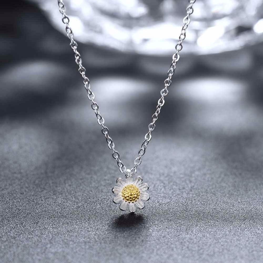Solid 925 Sterling Silver Necklace for Women with Gold Color Sunflower Pendant-Customized Jewel