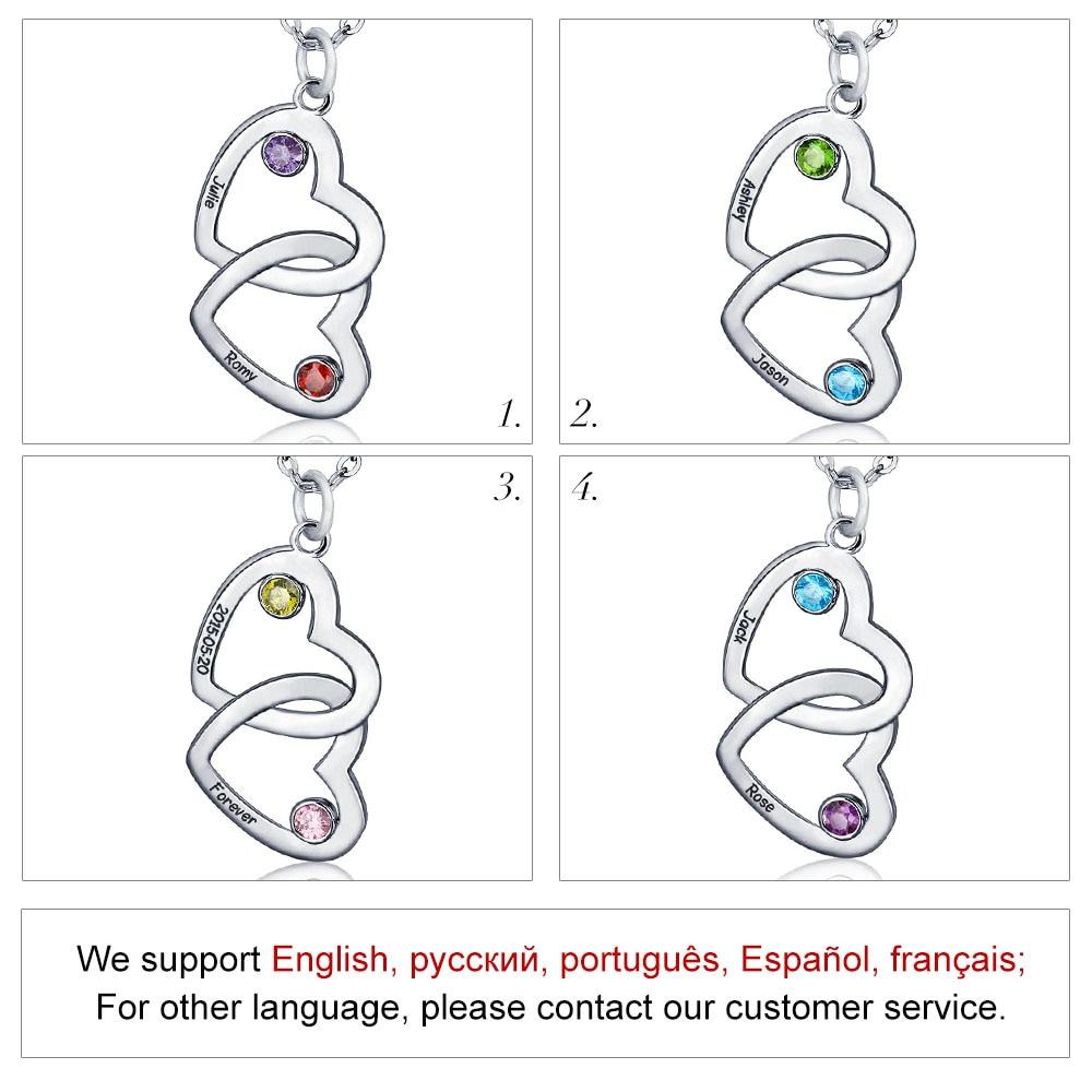 Personalized Women’s 925 Sterling Silver Name & Birthstone Necklace with Merging Hearts Pendant, Classic Fashion Jewelry for Girls-Customized Jewel