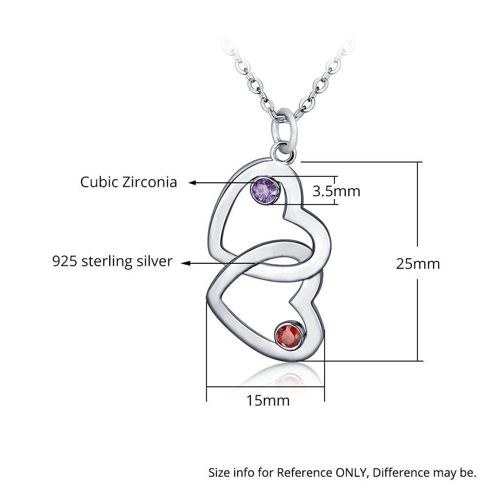 Personalized Women’s 925 Sterling Silver Name & Birthstone Necklace with Merging Hearts Pendant, Classic Fashion Jewelry for Girls-Customized Jewel
