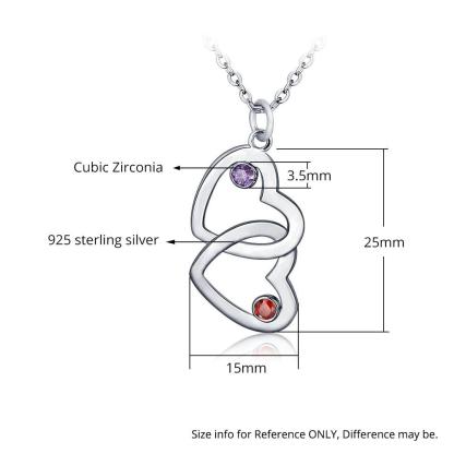 Personalized Women’s 925 Sterling Silver Name & Birthstone Necklace with Merging Hearts Pendant, Classic Fashion Jewelry for Girls-Customized Jewel