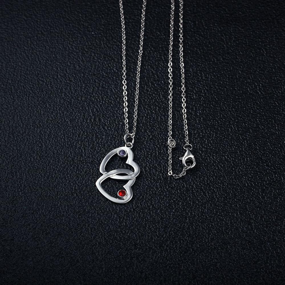 Personalized Women’s 925 Sterling Silver Name & Birthstone Necklace with Merging Hearts Pendant, Classic Fashion Jewelry for Girls-Customized Jewel