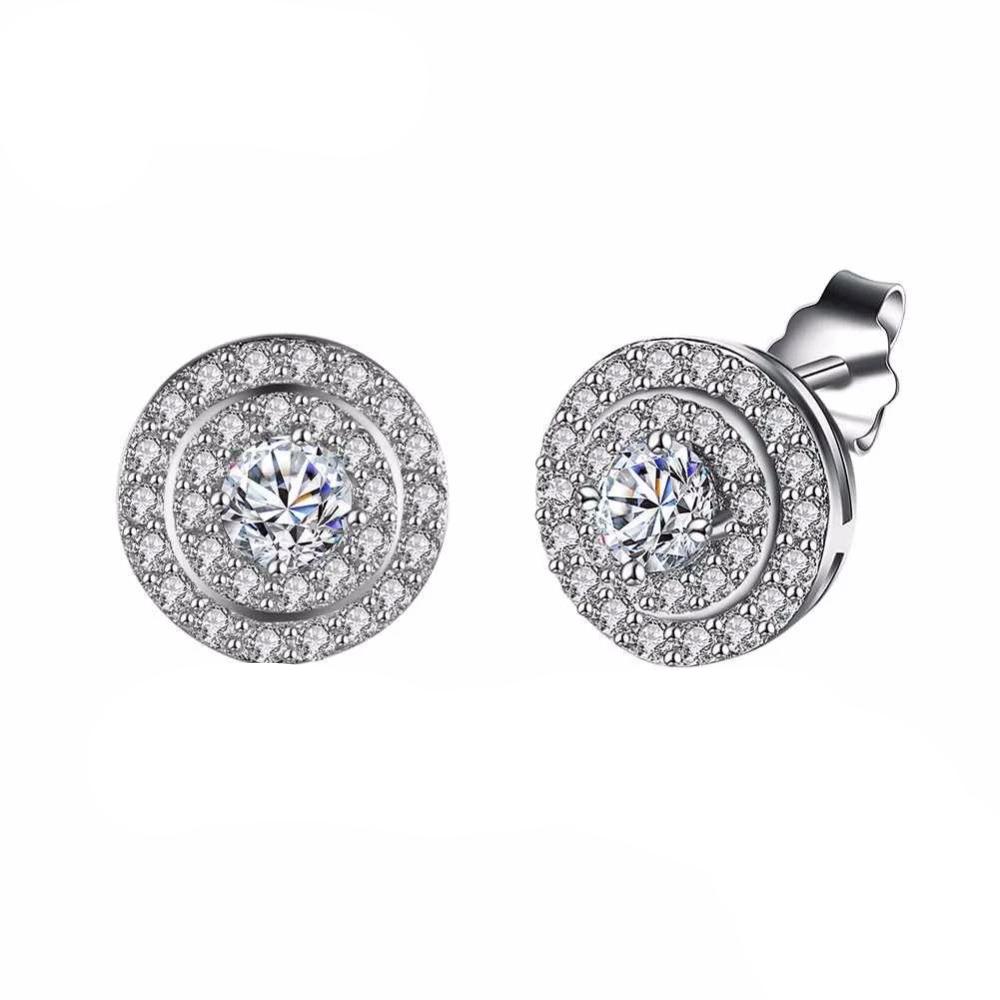 Solid 925 Sterling Silver Stud Earring Luxurious Round 10mm Cubic Zirconia Wedding Jewelry Earrings For Women-Customized Jewel