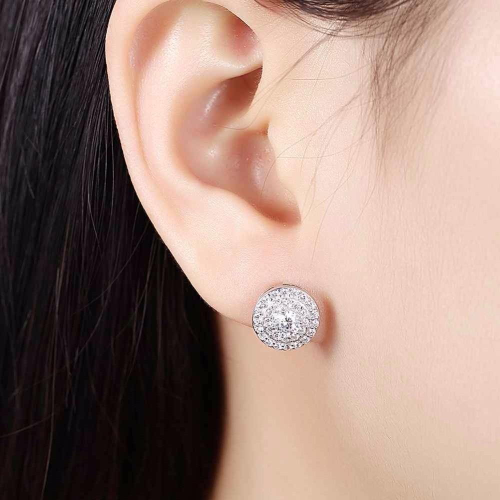 Solid 925 Sterling Silver Stud Earring Luxurious Round 10mm Cubic Zirconia Wedding Jewelry Earrings For Women-Customized Jewel