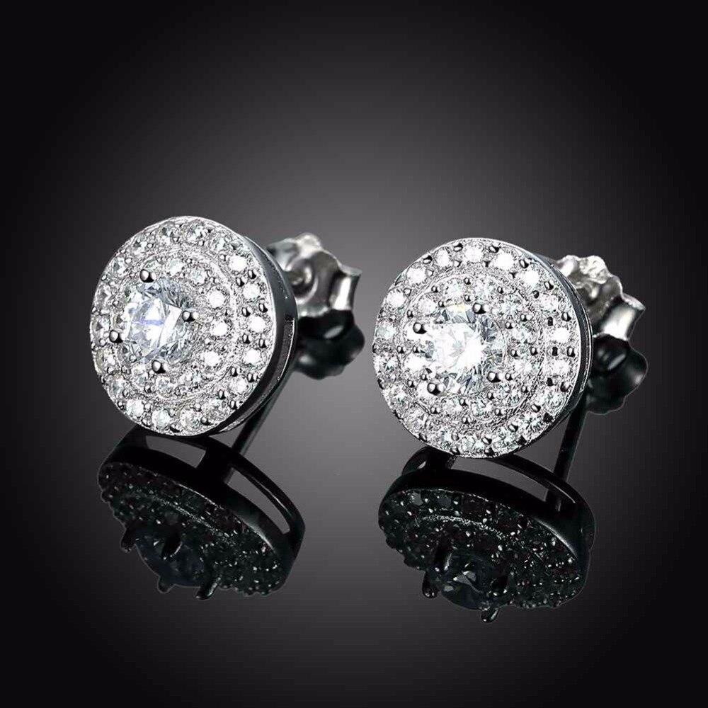 Solid 925 Sterling Silver Stud Earring Luxurious Round 10mm Cubic Zirconia Wedding Jewelry Earrings For Women-Customized Jewel