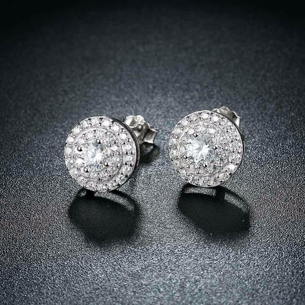 Solid 925 Sterling Silver Stud Earring Luxurious Round 10mm Cubic Zirconia Wedding Jewelry Earrings For Women-Customized Jewel