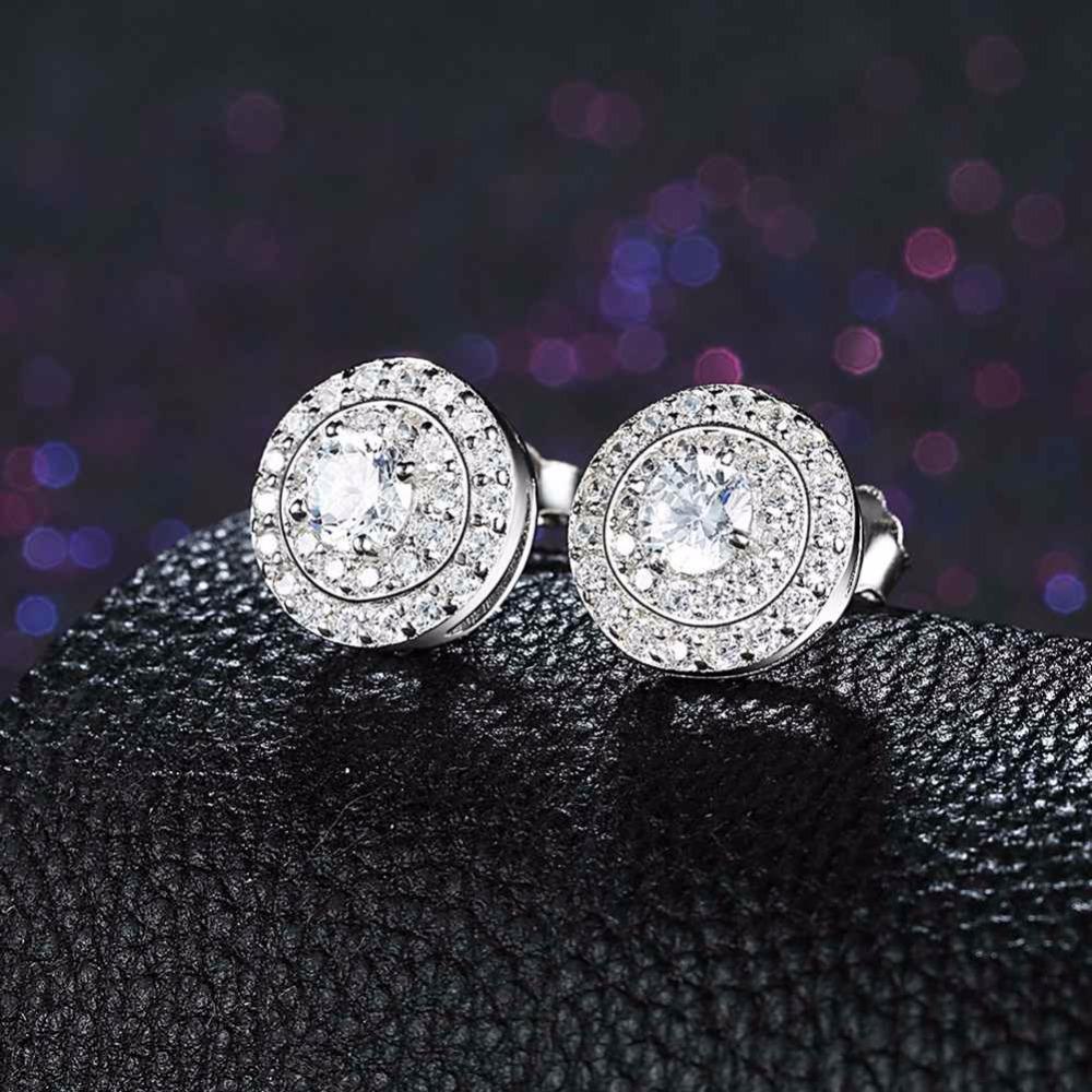 Solid 925 Sterling Silver Stud Earring Luxurious Round 10mm Cubic Zirconia Wedding Jewelry Earrings For Women-Customized Jewel