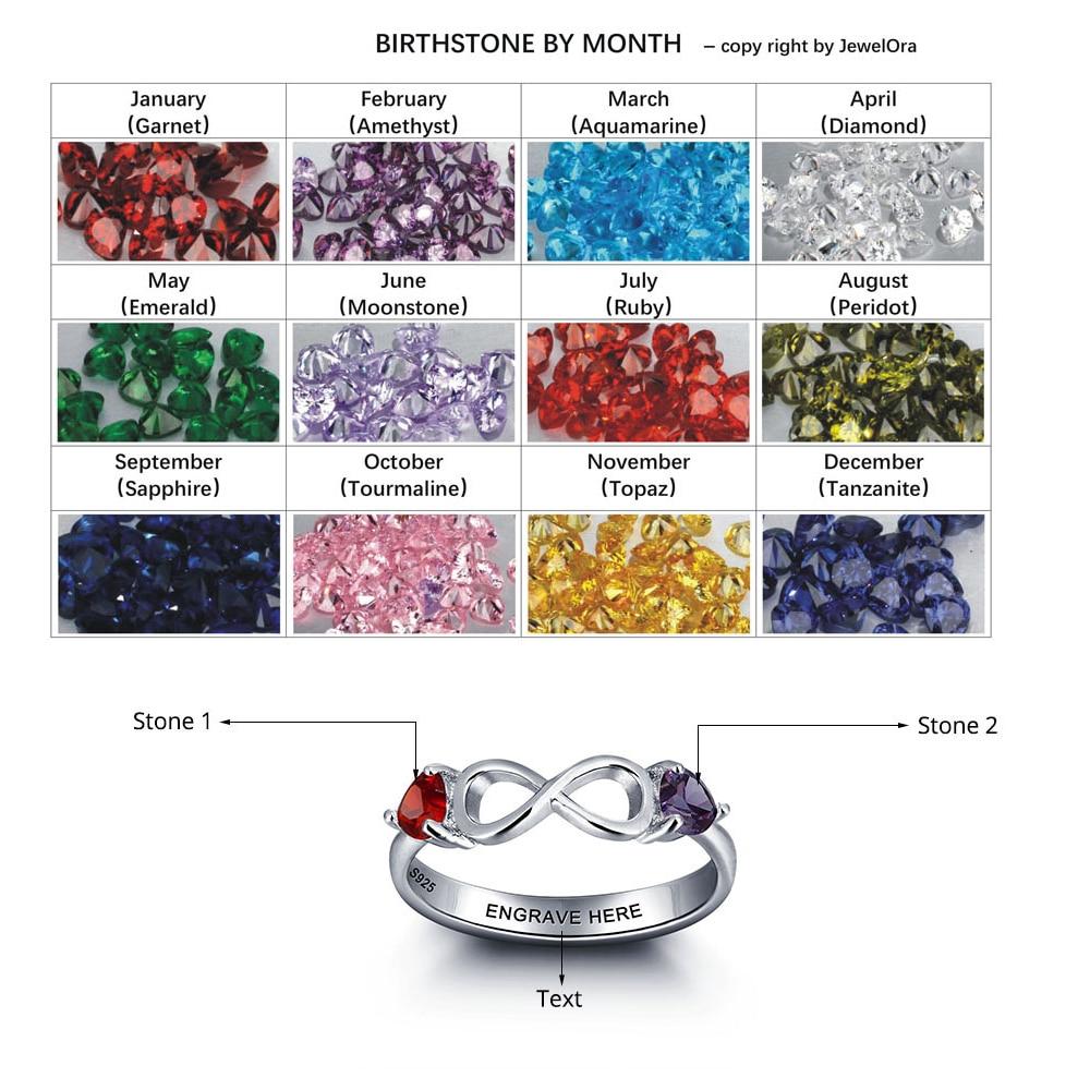 925 Sterling Silver Infinity Double Heart Birthstone Rings, Customized Jewelry Gift for Women-Customized Jewel