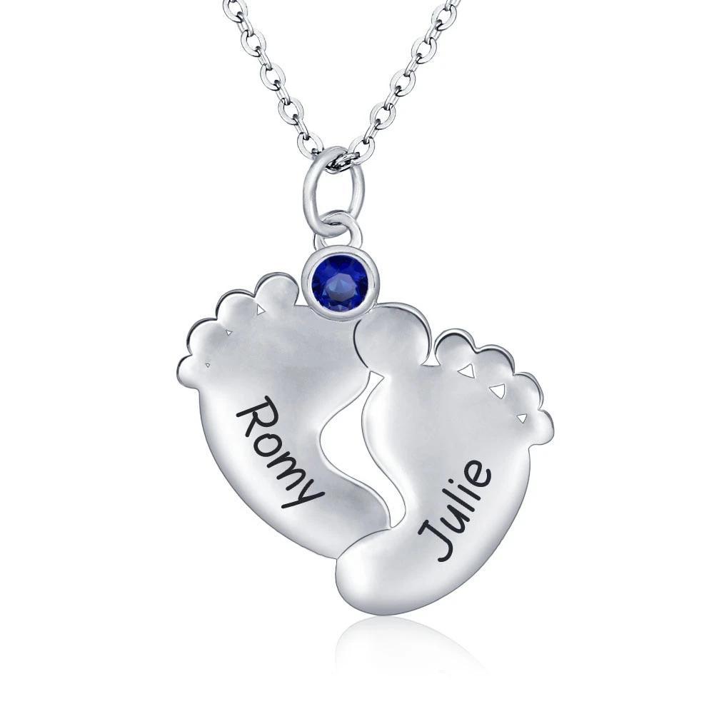 Personalized Women’s 925 Sterling Silver Necklace with Cute Soles & Birthstone Pendant, Trendy Jewelry for Women-Customized Jewel