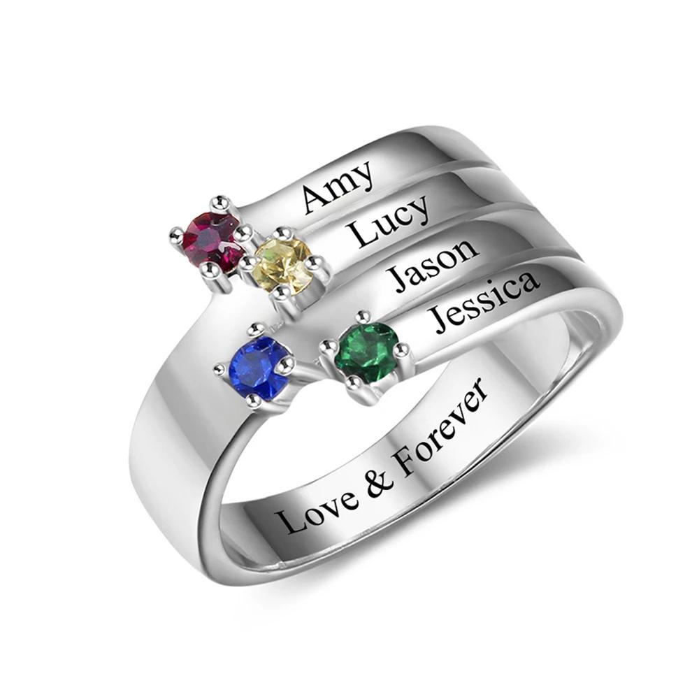 Personalized Geometric Shape 925 Sterling Silver Ring with Cubic Zirconia Stones, Trendy Gift for Women-Customized Jewel