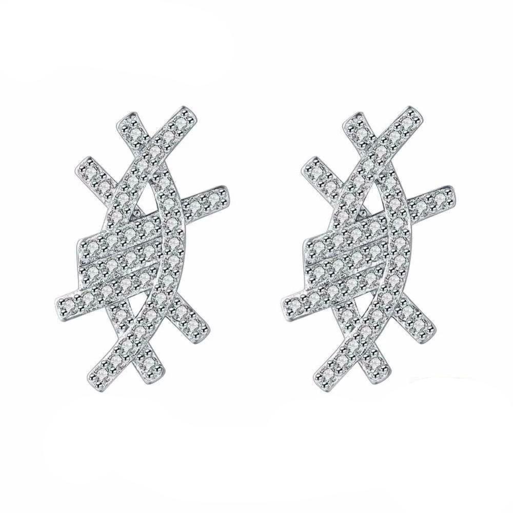 Solid 925 Sterling Silver Stud Earring Irregular Design Cubic Zirconia Party Jewelry Earrings For Women-Customized Jewel