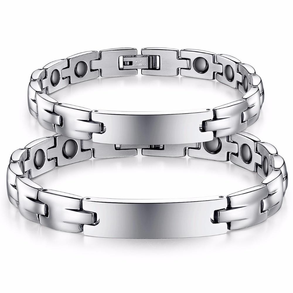 2pcs Lovers' Personalized Engrave Name Bracelets Custom Text 205mm Stainless Steel Bracelets & Bangles-Customized Jewel