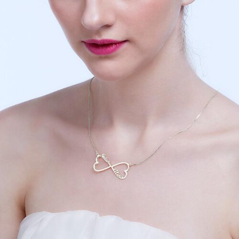 Personalized 925 Sterling Silver Name Necklace with Double Heart Customize Pendant, Jewelry Birthday Gift for Women-Customized Jewel