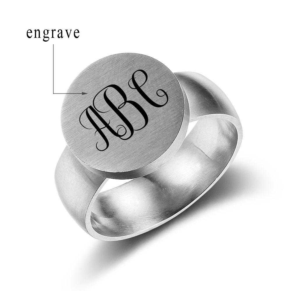 Personalized Stainless Steel Ring - One Custom Name - Circled Monogram Initials - Fashion Jewelry-Customized Jewel