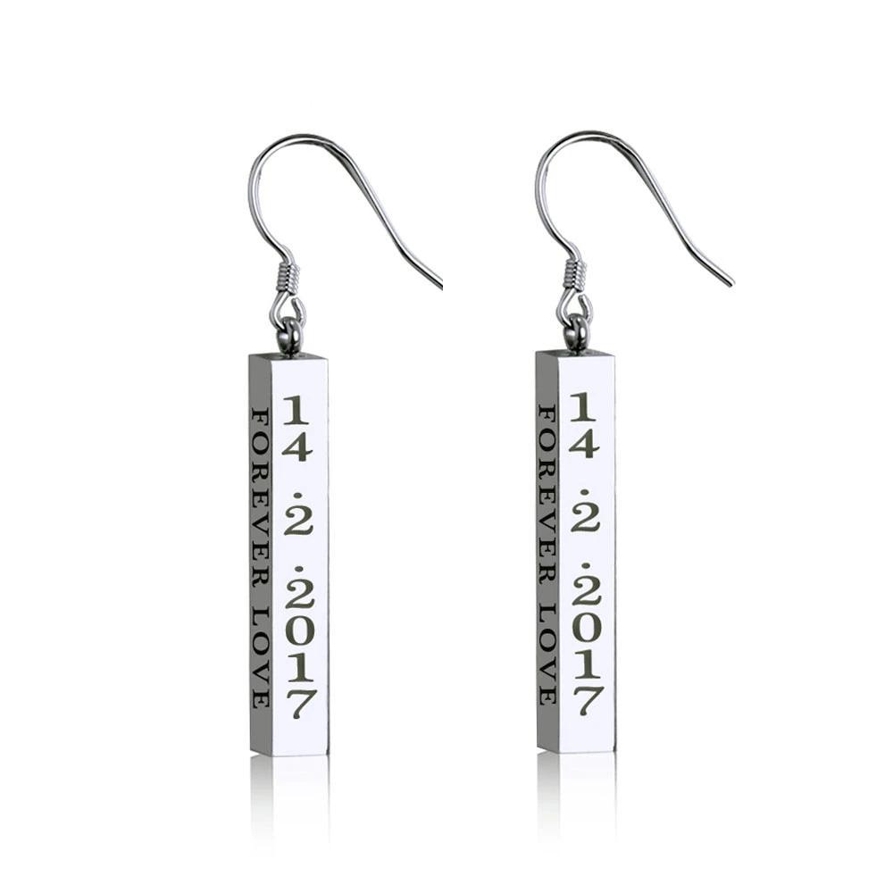 Personalized Stainless Steel Column ID Earrings with Customized Engraved Names, Jewelry for Women-Customized Jewel