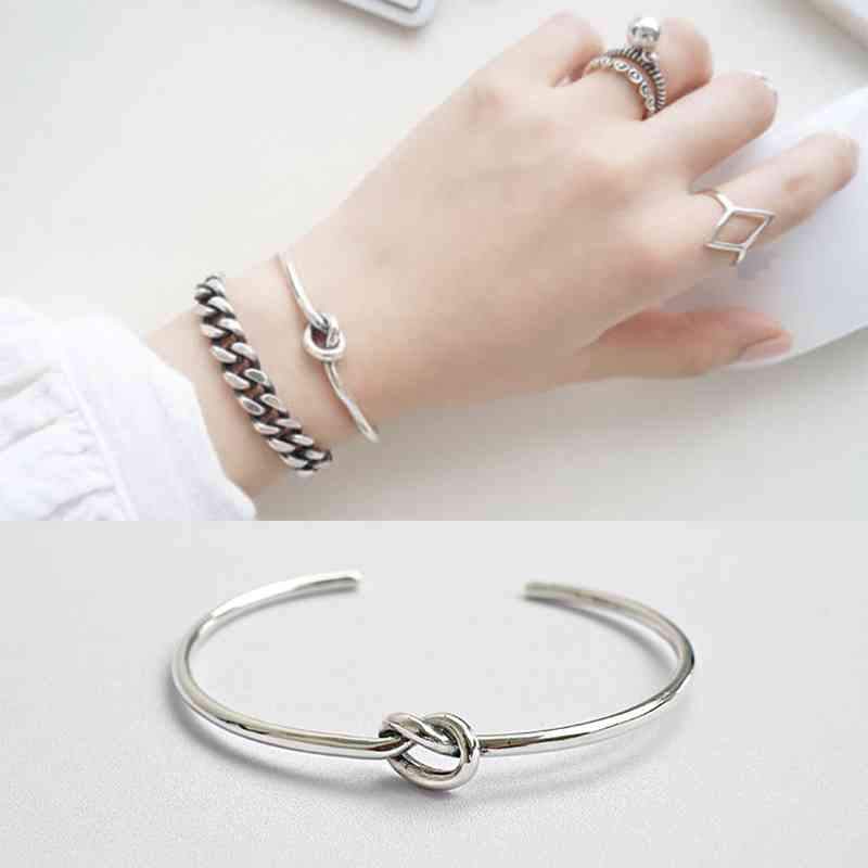 Hot Selling Women 925 Sterling Silver Bracelets Bangles Knot Design Girl Trendy Jewelry Accessories Gift-Customized Jewel