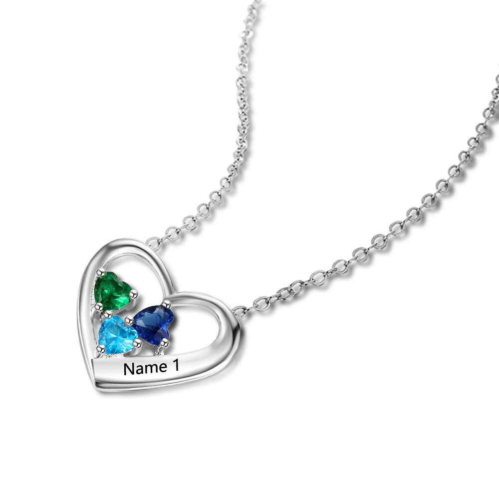 Personalized 925 Sterling Silver 3 Birthstone Necklace Pendant Customize Name Necklace Gift for Mom Girlfriend-Customized Jewel