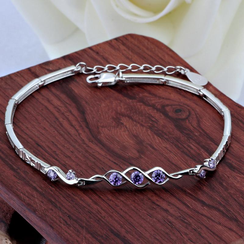 Fashion 925 Sterling Silver Wedding Bracelet with Cubic Zirconia for Women, Gift Bracelets & Bangles-Customized Jewel