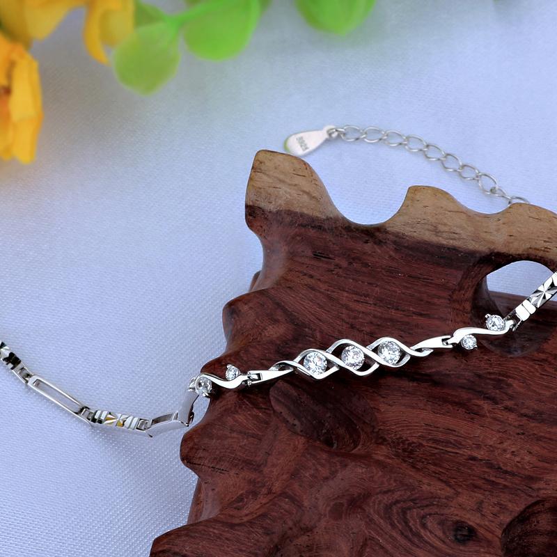 Fashion 925 Sterling Silver Wedding Bracelet with Cubic Zirconia for Women, Gift Bracelets & Bangles-Customized Jewel