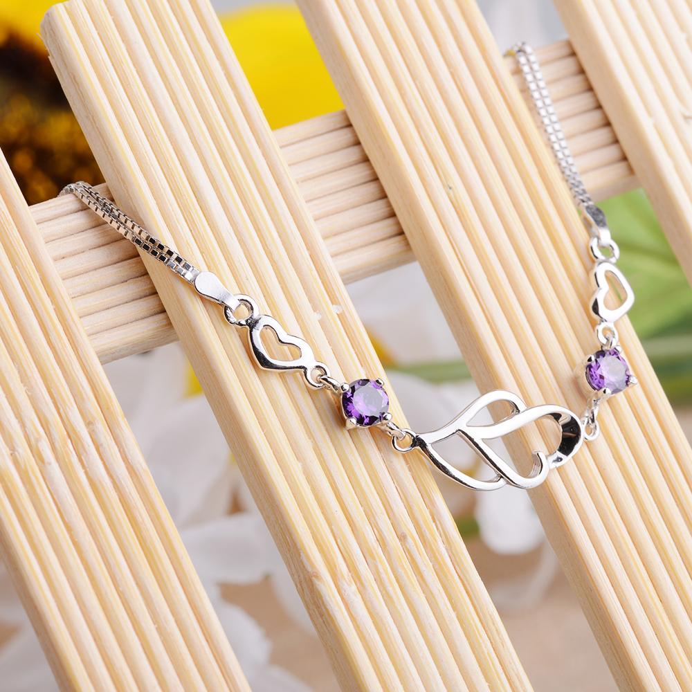 925 Sterling Silver Bracelets For Women Fashion Party Jewelry Purple Cubic Zirconia Bracelets & Bangles Gift-Customized Jewel