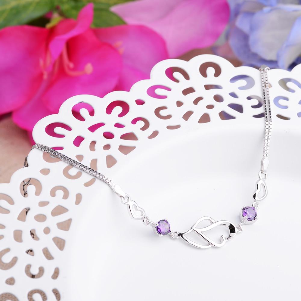925 Sterling Silver Bracelets For Women Fashion Party Jewelry Purple Cubic Zirconia Bracelets & Bangles Gift-Customized Jewel