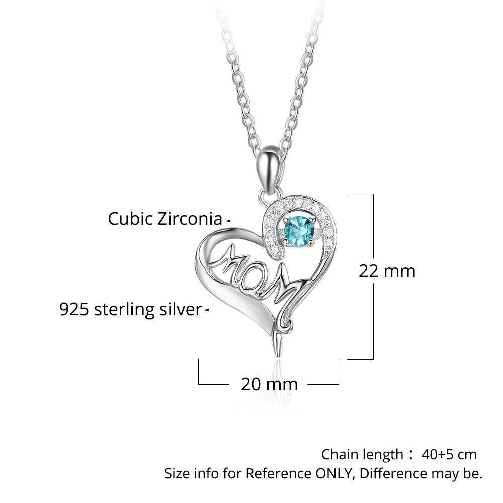 Personalized 925 Sterling Silver Birthstone Necklace with Mom Shape Love and Heart Jewelry Best Gift for Mom-Customized Jewel