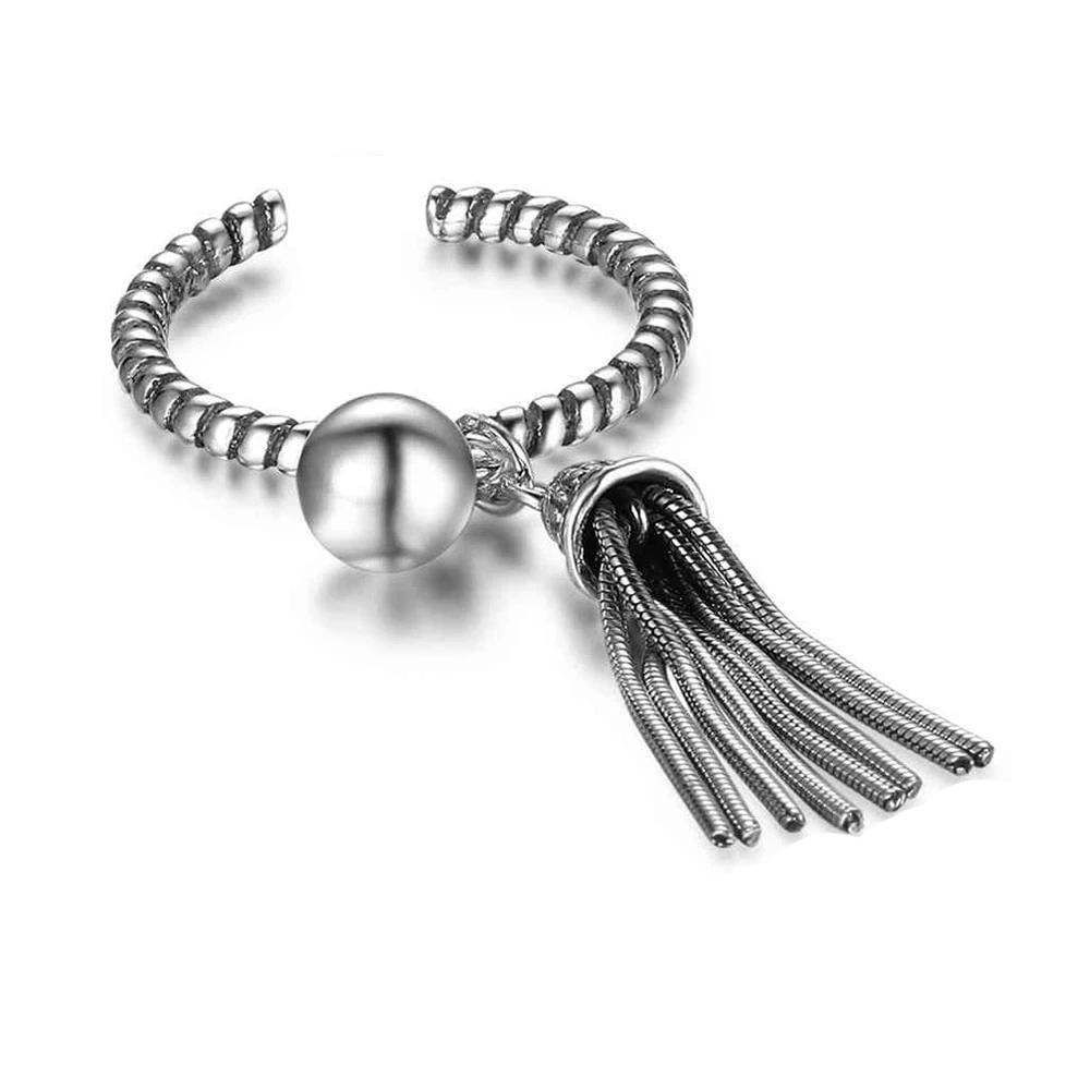 Real 925 Sterling Silver Old Twist Open Rings with Hanging Beads & Tassels for Women – Vintage Style Jewelry -Customized Jewel