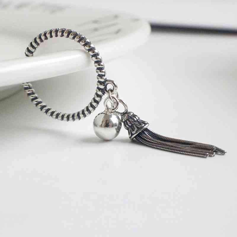 Real 925 Sterling Silver Old Twist Open Rings with Hanging Beads & Tassels for Women – Vintage Style Jewelry -Customized Jewel