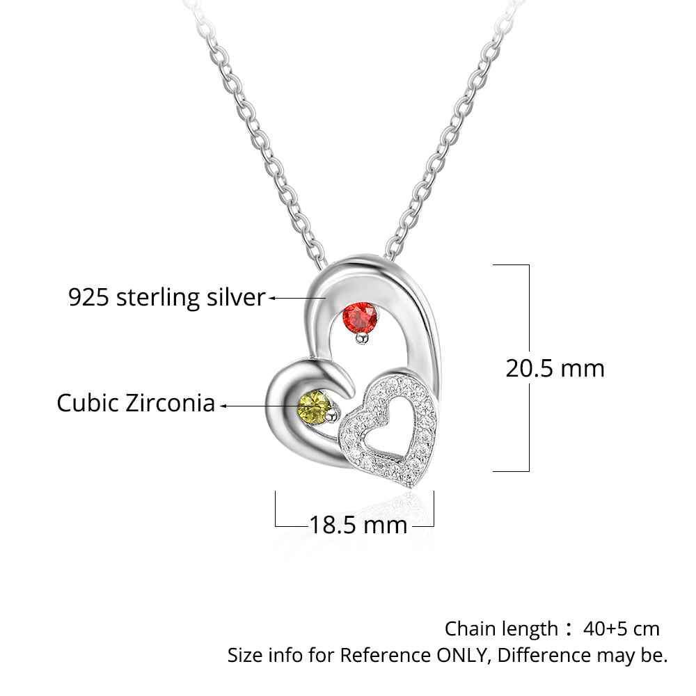 Sterling Silver 2 Birthstone Necklace Pendants Engraved Heart BirthStones Necklace Mom Gift-Customized Jewel