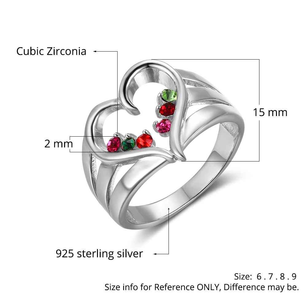 New 925 Sterling Silver Birthstone Ring Engrave Name Engagement Rings Love Heart Shape Rings Free Gift Box-Customized Jewel