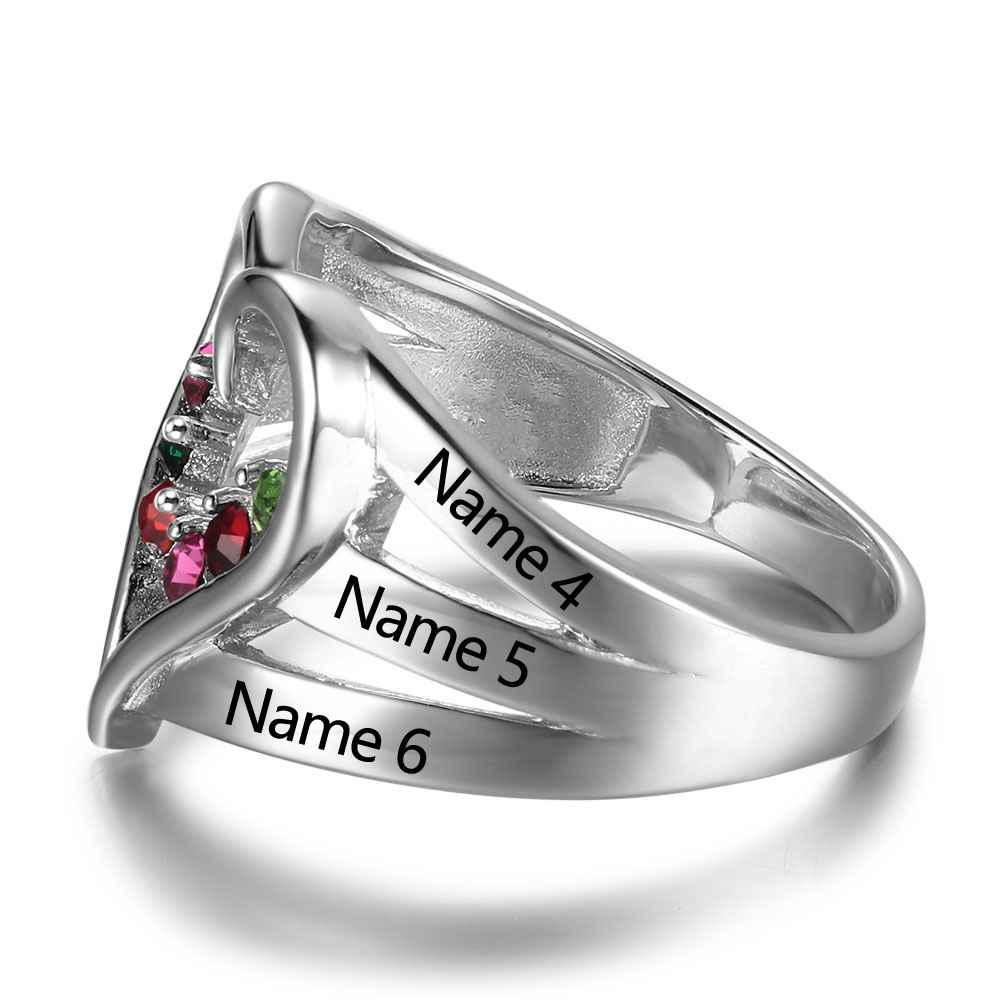 New 925 Sterling Silver Birthstone Ring Engrave Name Engagement Rings Love Heart Shape Rings Free Gift Box-Customized Jewel