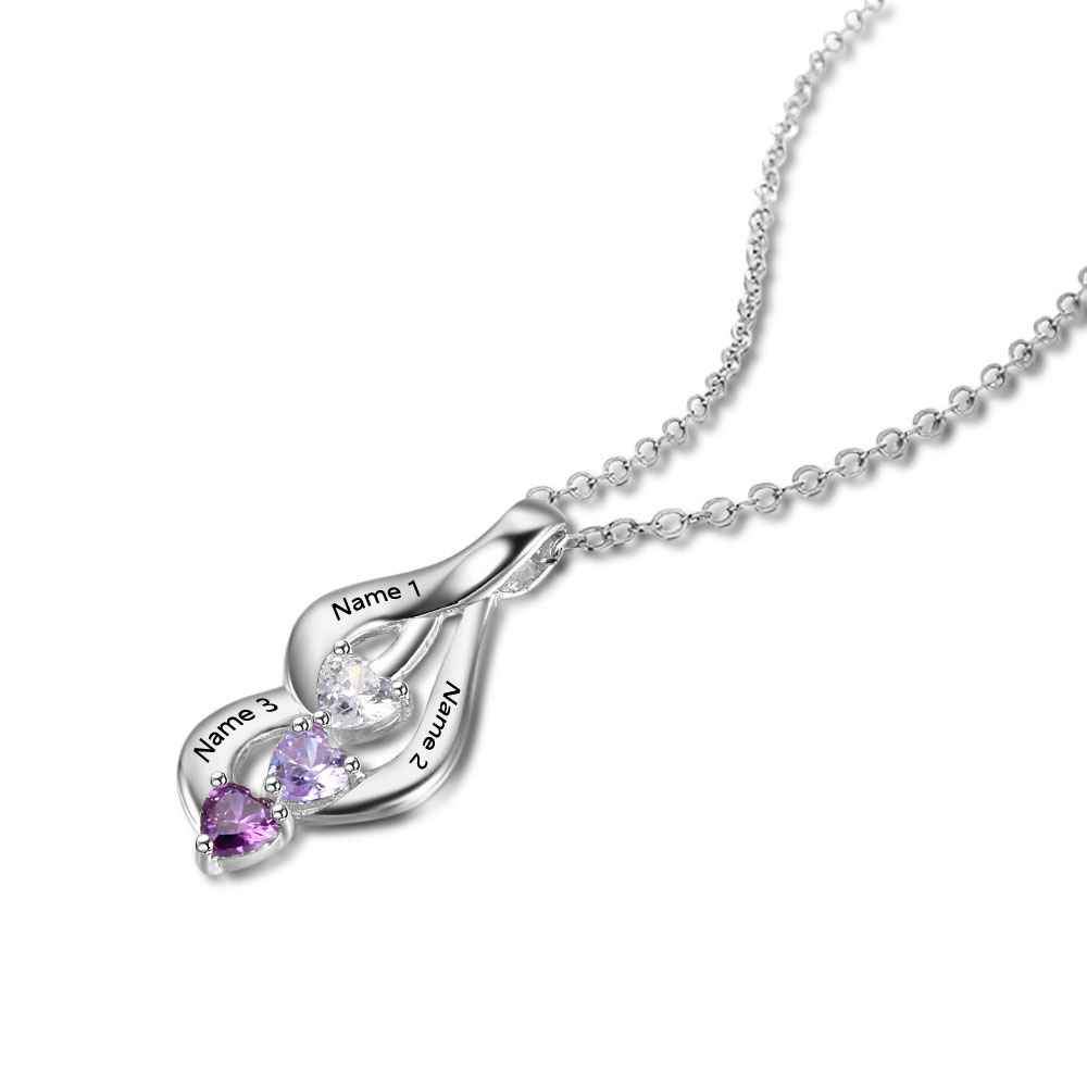 Personalized 925 Sterling Silver 3 Birthstone Necklace Pendants Birthday Mom necklace Valentine Christmas Gift-Customized Jewel