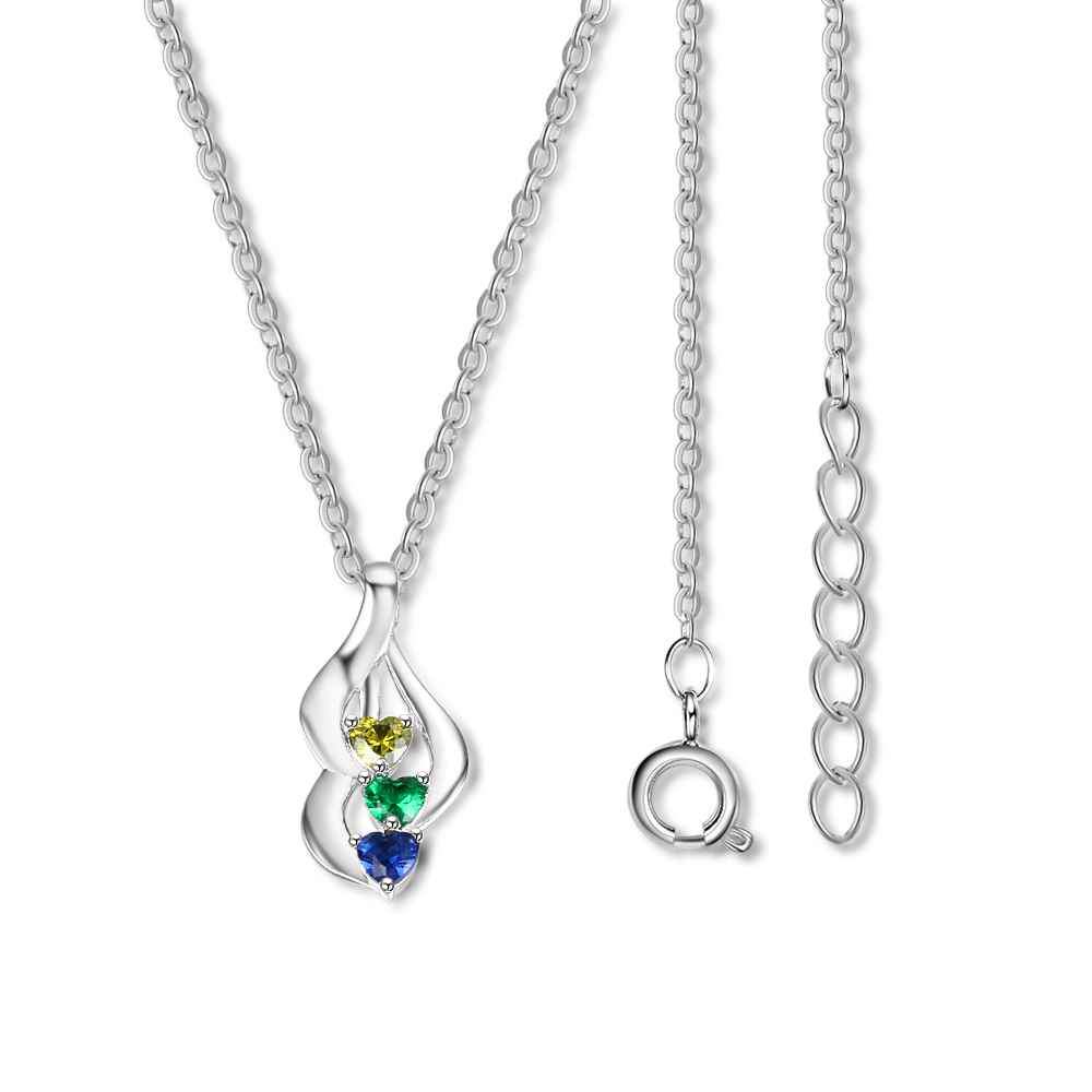 Personalized 925 Sterling Silver 3 Birthstone Necklace Pendants Birthday Mom necklace Valentine Christmas Gift-Customized Jewel