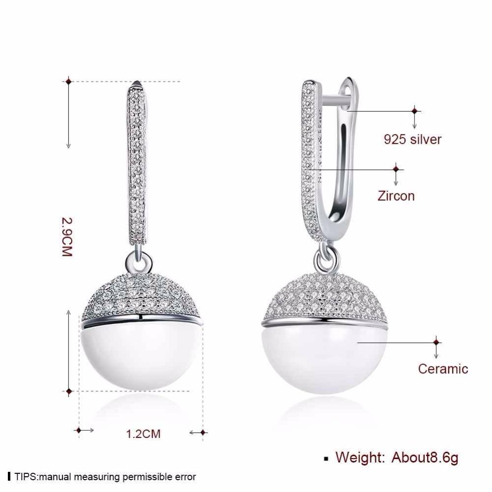 Sterling Silver Drop Earrings Zircon White Ball Ceramic Dangles Fine Jewelry Accessories Gift-Customized Jewel