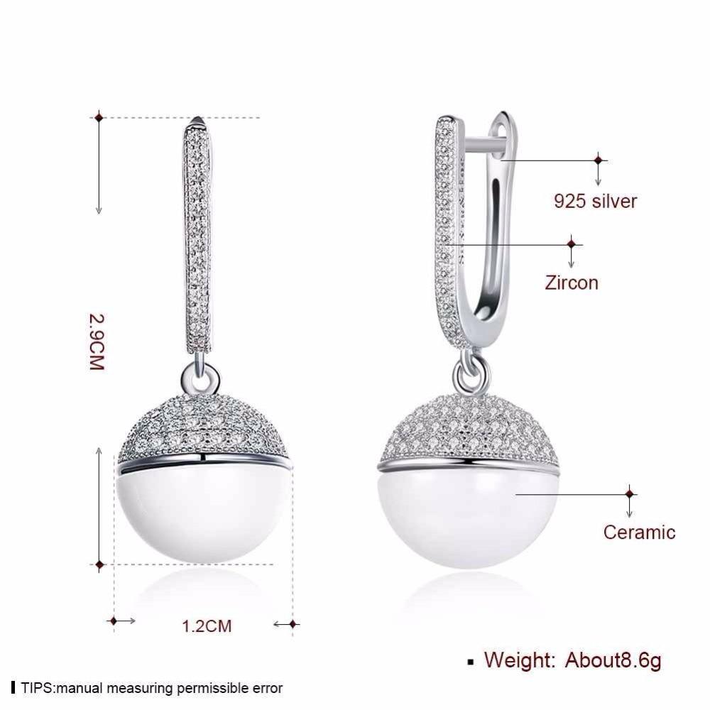 Sterling Silver Drop Earrings Zircon White Ball Ceramic Dangles Fine Jewelry Accessories Gift-Customized Jewel