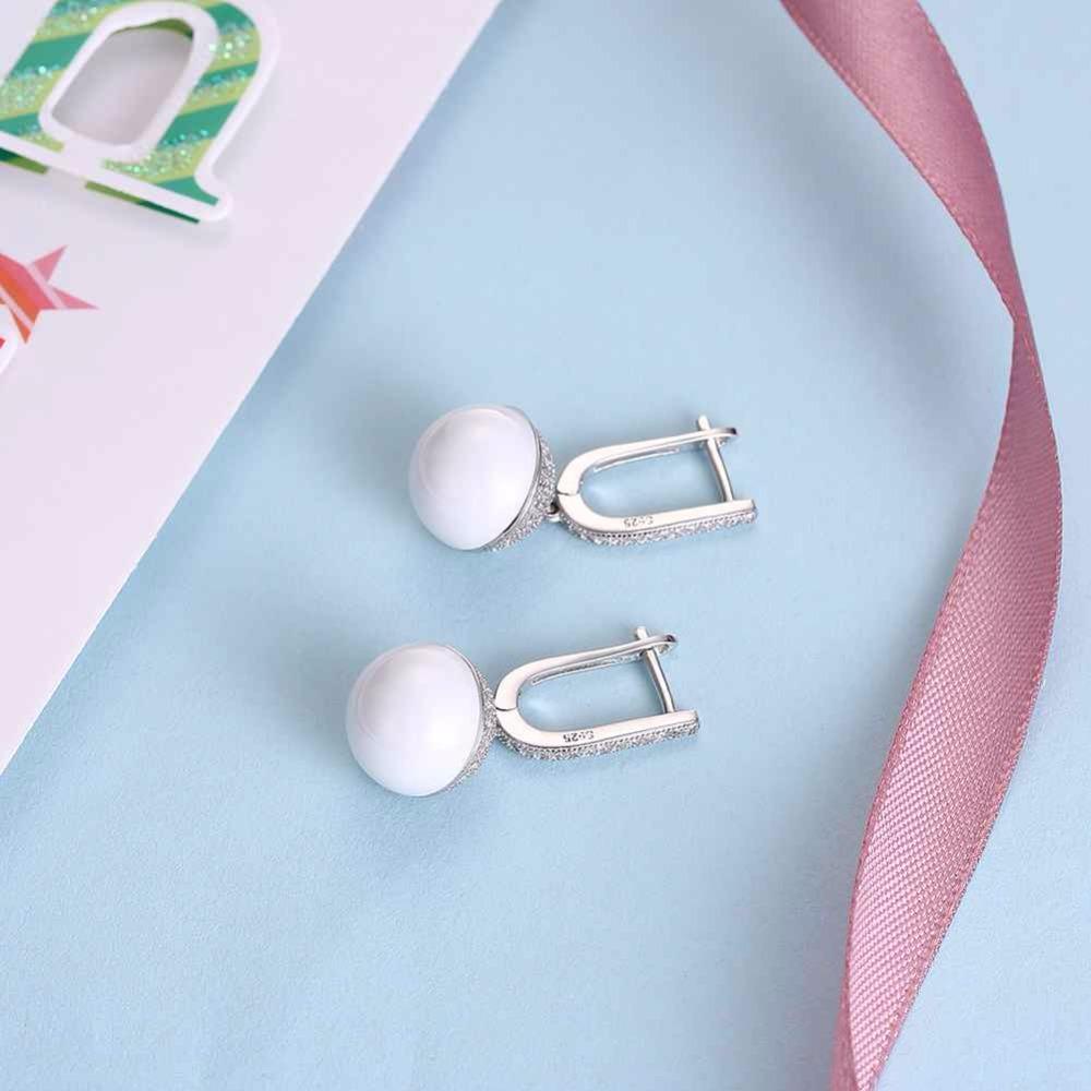Sterling Silver Drop Earrings Zircon White Ball Ceramic Dangles Fine Jewelry Accessories Gift-Customized Jewel