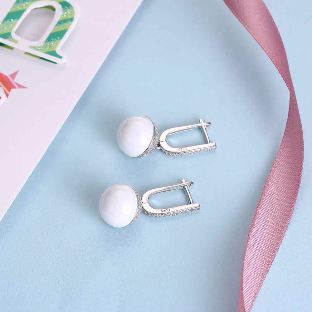 Sterling Silver Drop Earrings Zircon White Ball Ceramic Dangles Fine Jewelry Accessories Gift-Customized Jewel