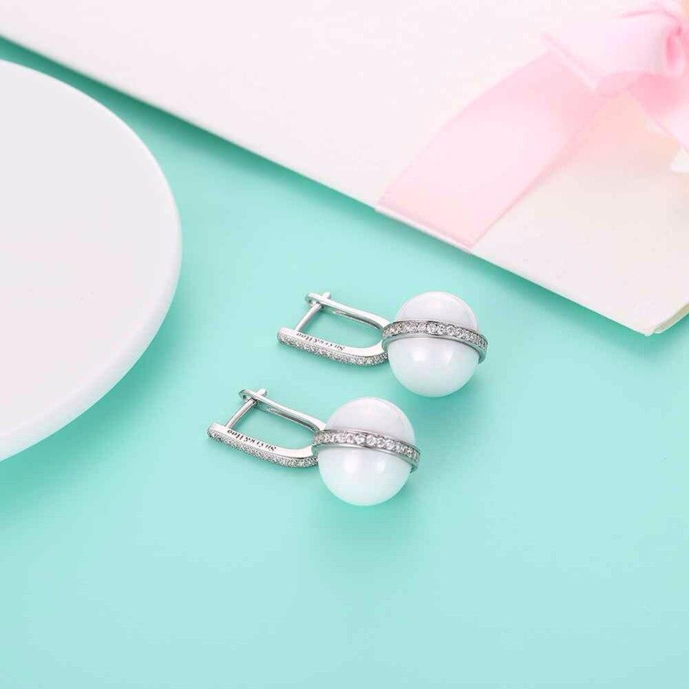 Sterling Silver Drop Earrings White Ball Ceramic CZ Micro Insert Dangles Fashion Jewelry Gift-Customized Jewel