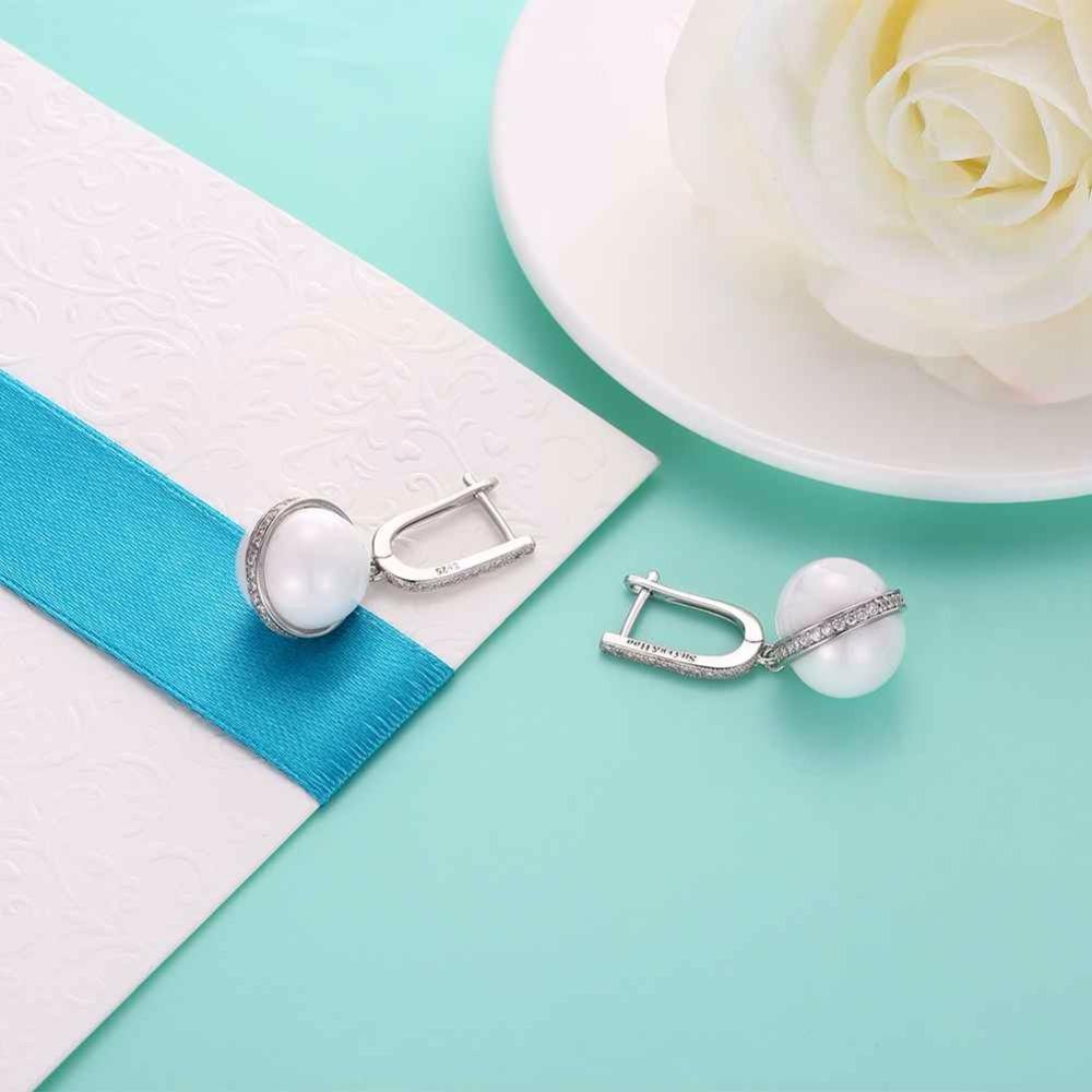 Sterling Silver Drop Earrings White Ball Ceramic CZ Micro Insert Dangles Fashion Jewelry Gift-Customized Jewel