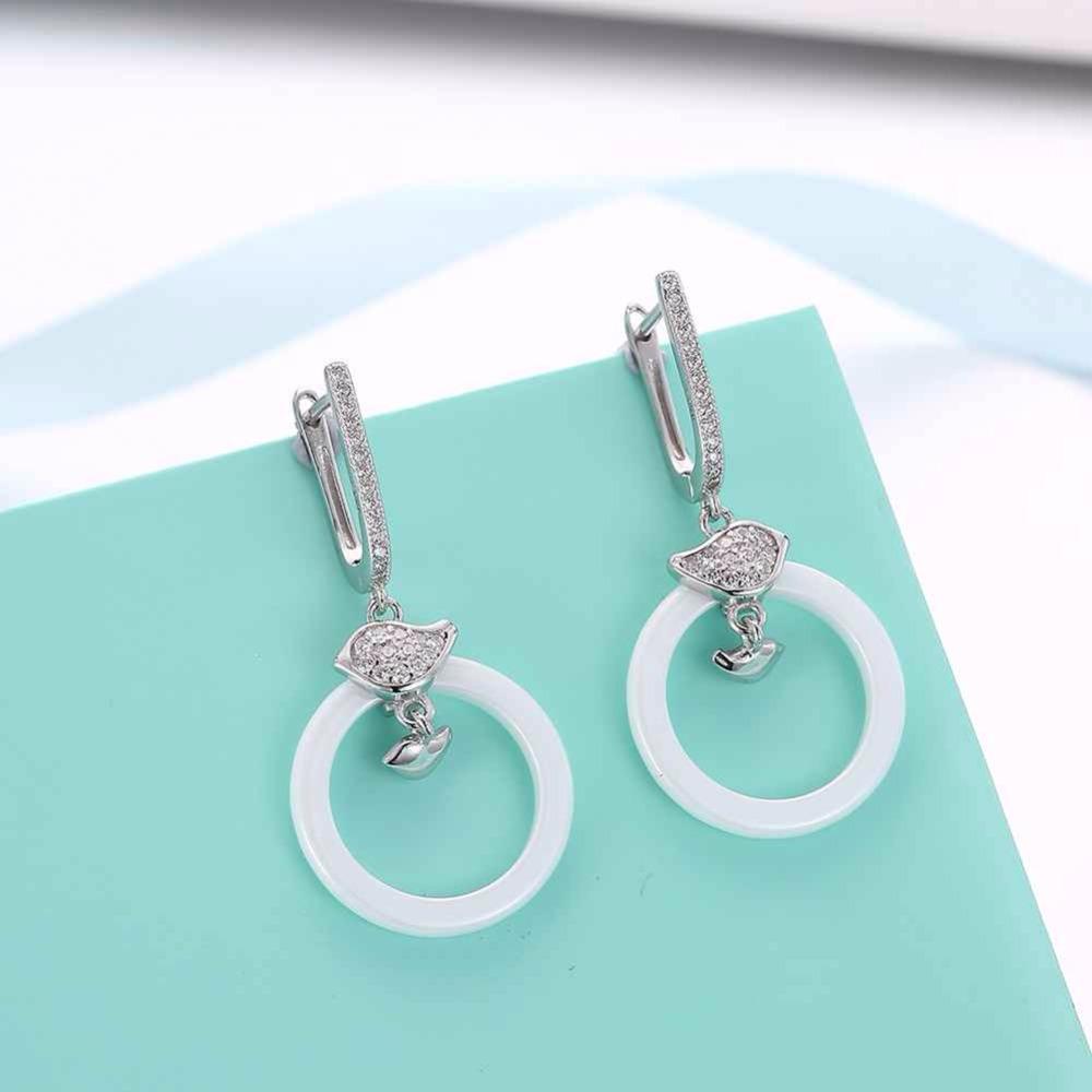 925 Sterling Silver Ceramic Round Drop Earring, Vintage Style Dangle Jewelry for Women, Gift for Her-Customized Jewel