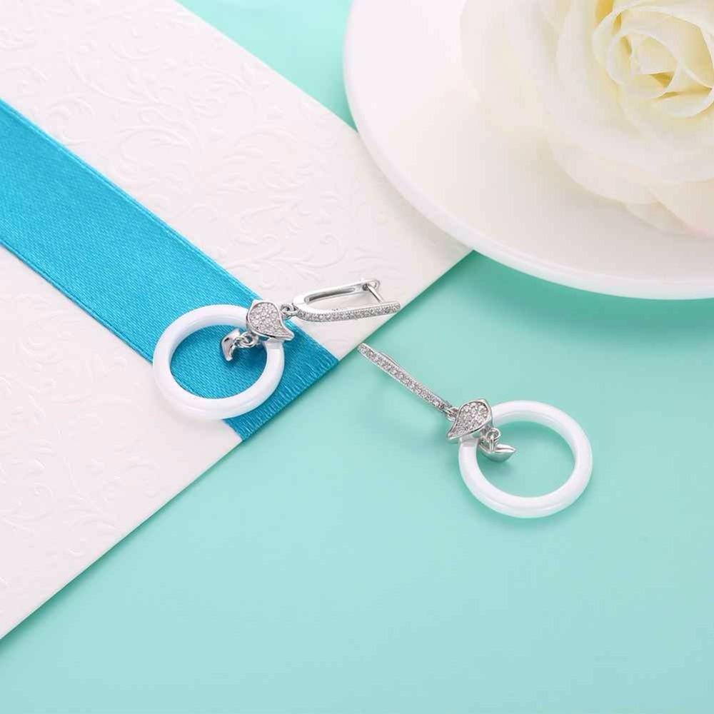 925 Sterling Silver Ceramic Round Drop Earring, Vintage Style Dangle Jewelry for Women, Gift for Her-Customized Jewel