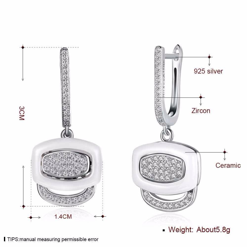 White Ceramic 925 Sterling Silver Crystals Drop Dangle Earrings Female Fine Jewelry Wedding Accessories Gift-Customized Jewel