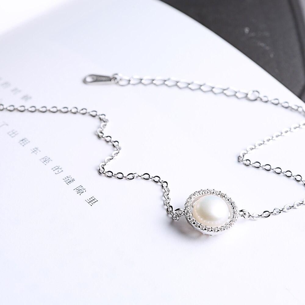 Women 925 Sterling Silver Adjustable Bracelet with Round Simulated Pearl, Party Jewelry Bracelets & Bangles-Customized Jewel