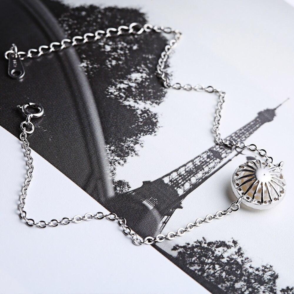 Women 925 Sterling Silver Adjustable Bracelet with Round Simulated Pearl, Party Jewelry Bracelets & Bangles-Customized Jewel