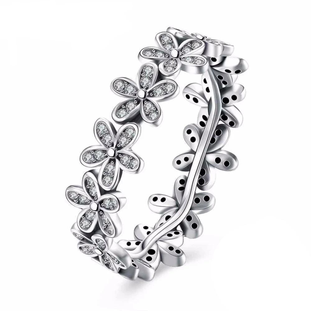 Solid 925 Sterling Silver Flowers Inlaid Zircon Rings for Women, Fashion Jewelry Gift-Customized Jewel